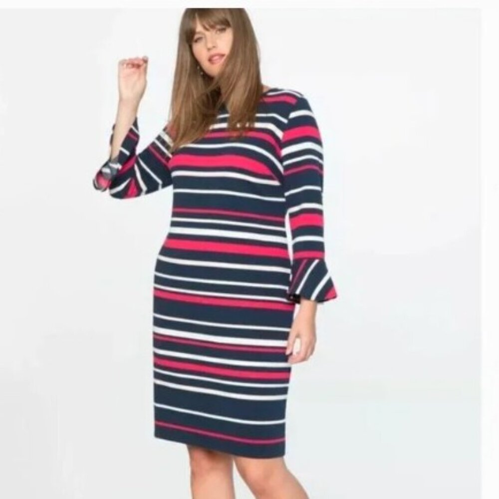 Draper James x Eloquii Navy Pink Striped Ottoman Dress - Size 16